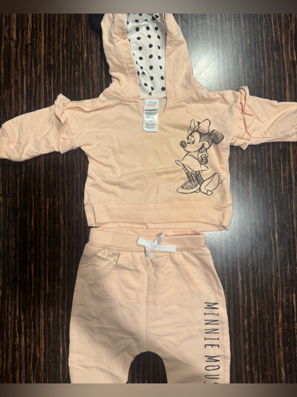 Minnie Mouse Disney Baby Peach Hooded Polka Dot Lined Top